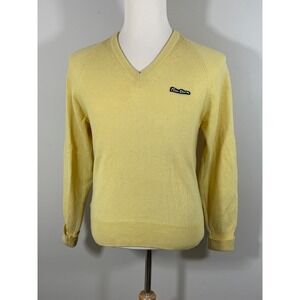 Vintage Peter Storm V-Neck Sweater Men M Butter Yellow 100% Pure Wool Made UK